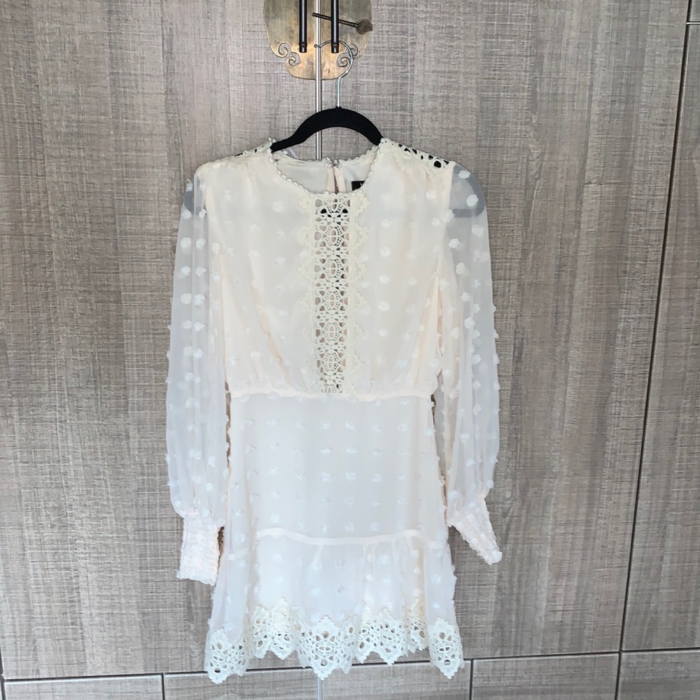 LULU’S Lust or Love Cream Embroidered Lace Long Sleeve Dress